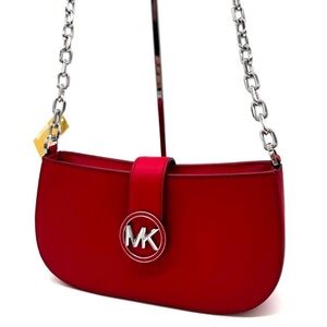 Michael Kors Carmen Small Pouchette Crossbody Bag Red/Silver